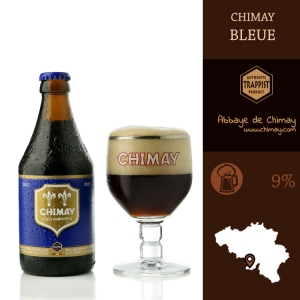 La brasserie sous la direction des moines de l'abbaye de Chimay fabrique une grande gamme de bières trappistes, dans notre sélection : la bleue. Il existe aussi "la rouge" qui est une brune plus légère.