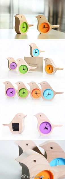 Horloge colorée et poétique en bois : http://infpass.com/bird-clock-bird-clocks